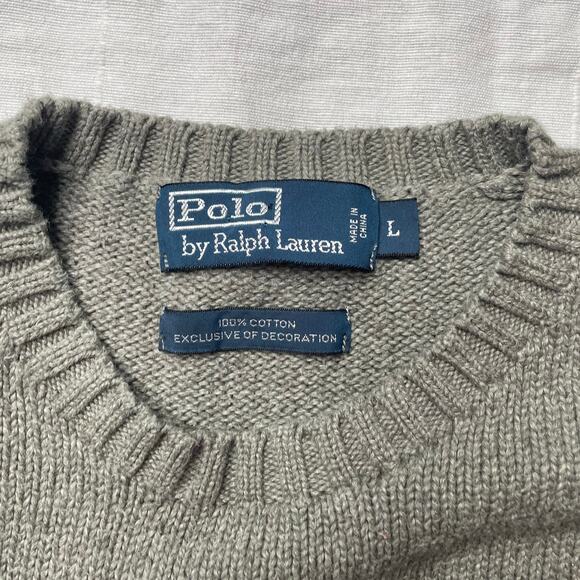 Vintage Polo Ralph Lauren Knit Sweater Mens Large Gray Crewneck Embroidered Pony - Picture 5 of 5